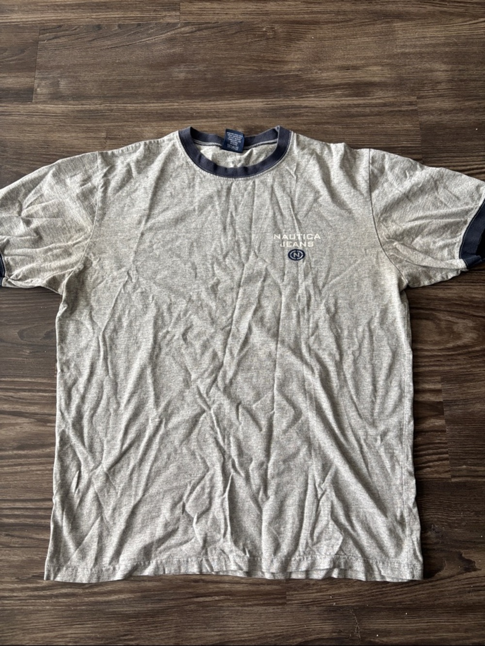Nautica Grey Heather Ringer Tee with Navy Trim